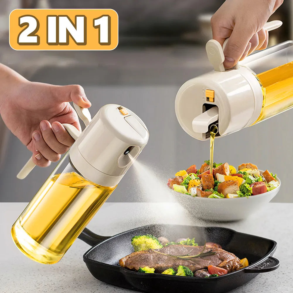 2-in-1 Oil Sprayer and Dispenser for BBQ and Cooking - Olive Oil and Vinegar Mister for Kitchen Use