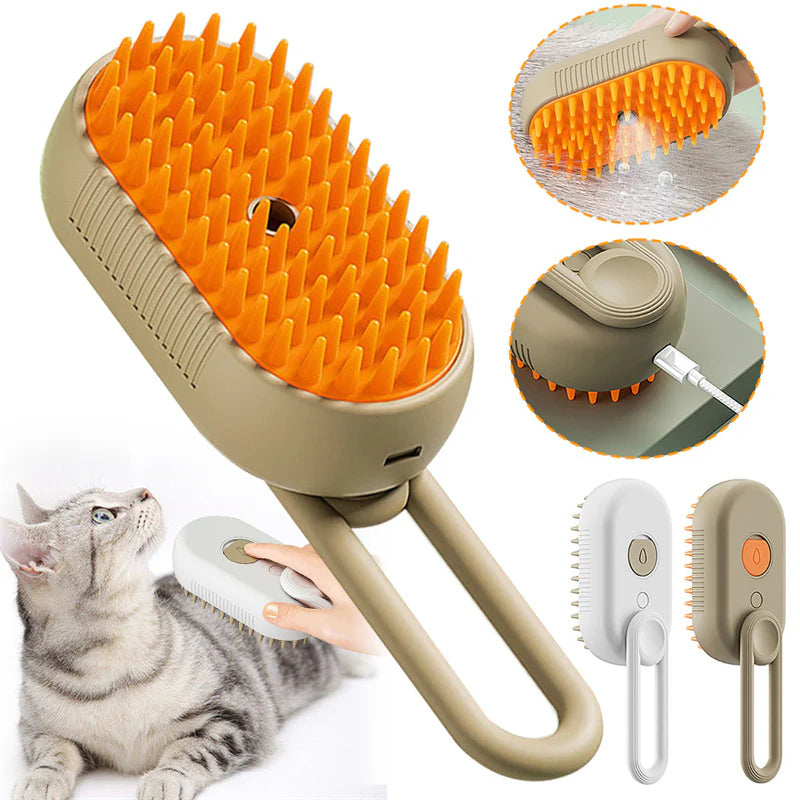 3-in-1 Electric Pet Grooming Brush with Steam Spray for Cats and Dogs - Massage and Hair Removal Comb