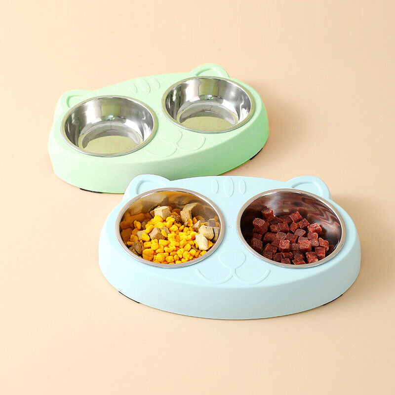 Double Stainless Steel Dog Bowls for Food and Water with Non-Slip Base