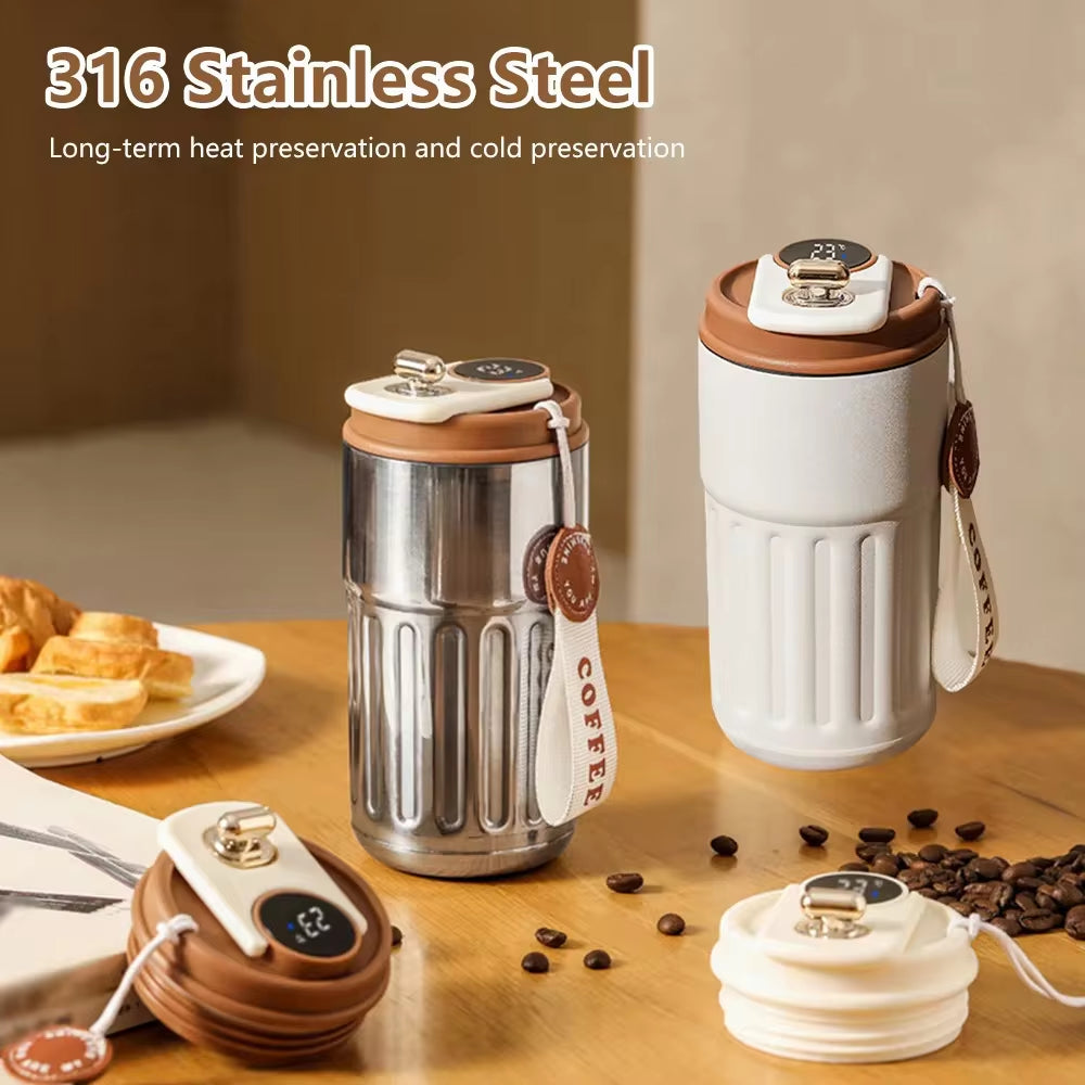 Smart Thermos Bottle with LED Temperature Display - 316 Stainless Steel Portable Vacuum Tumbler Mug