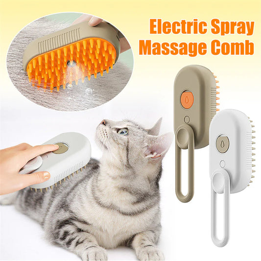 3-in-1 Electric Pet Grooming Brush with Steam Spray for Cats and Dogs - Massage and Hair Removal Comb