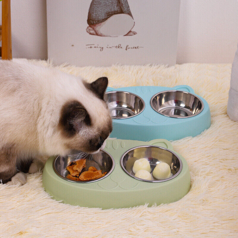 Double Stainless Steel Dog Bowls for Food and Water with Non-Slip Base