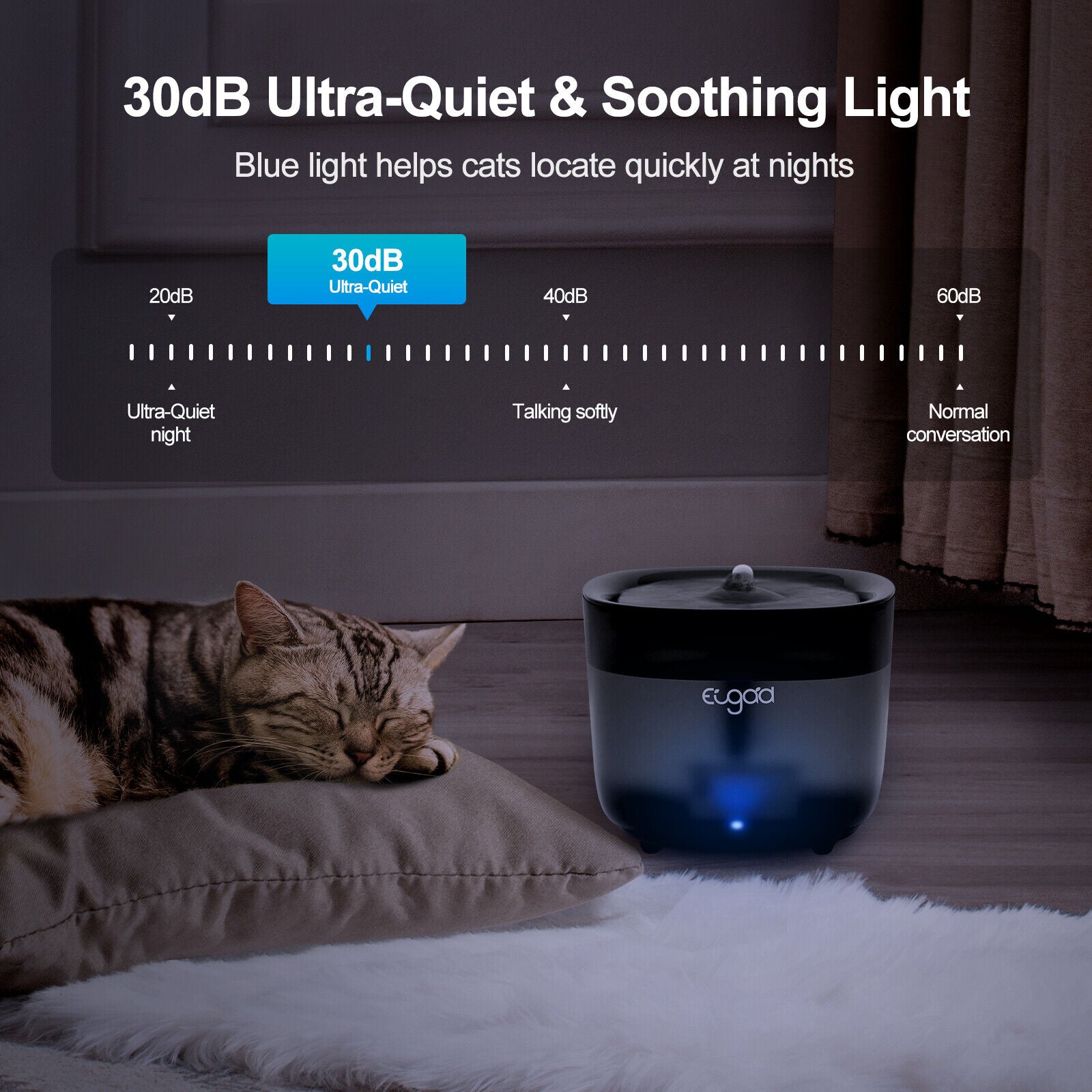 EUGAD 2L Wireless Cat Water Fountain with LED Pump