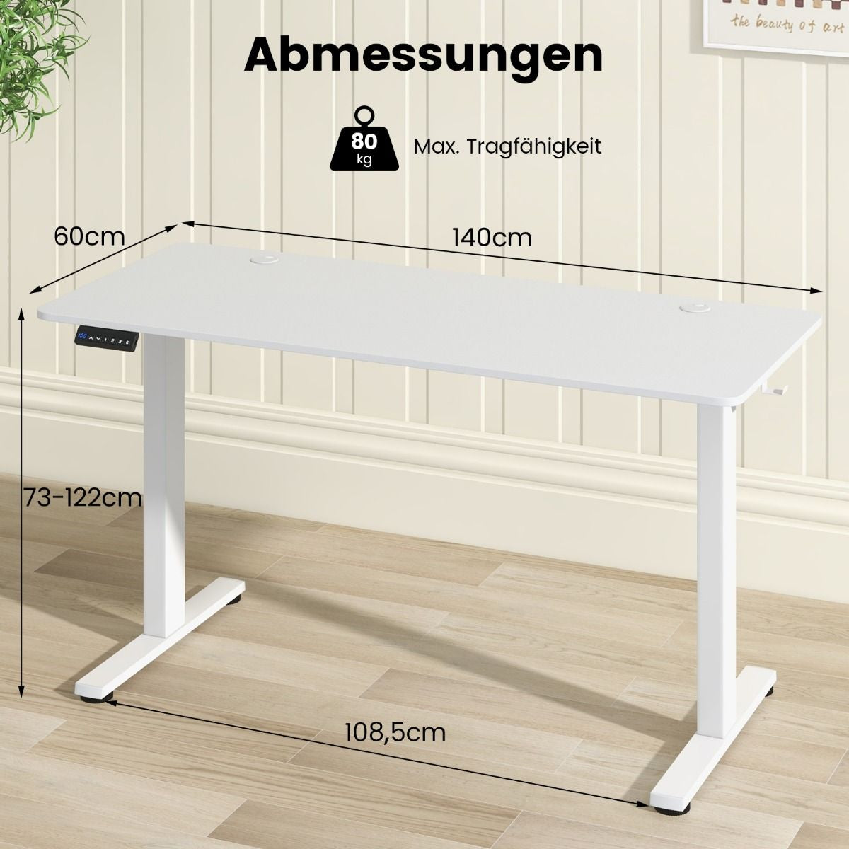 Höhenverstellbarer Schreibtisch 140 X 60 Cm Elektrischer Stehschreibtisch Weiß