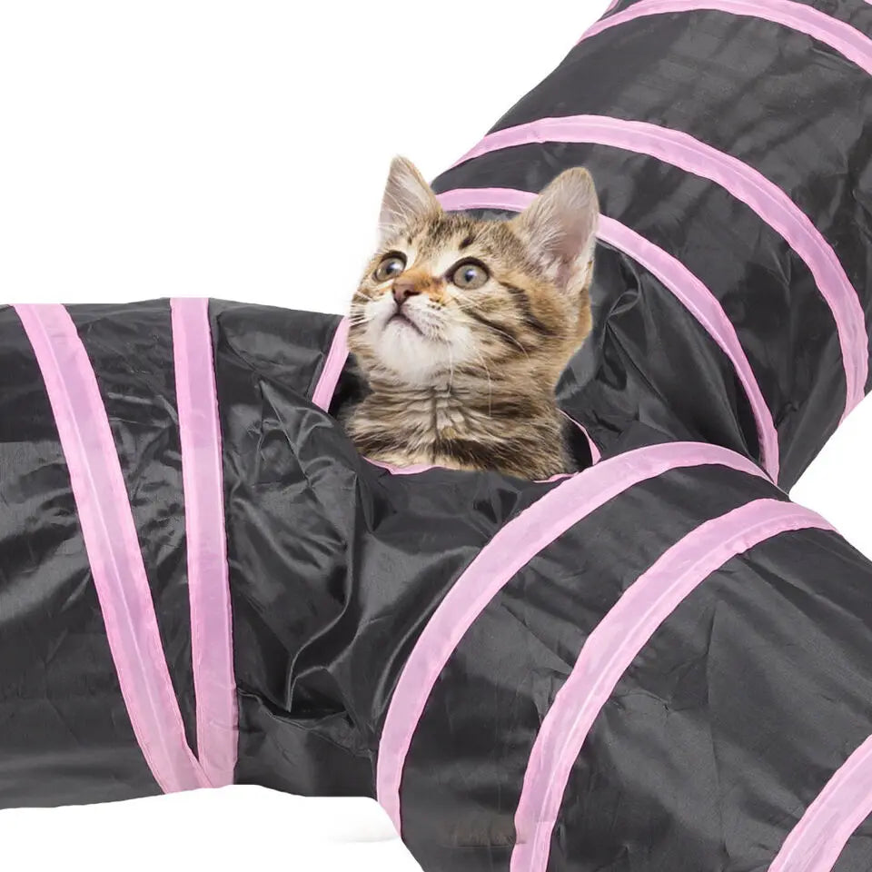 Durable Foldable Cat Play Tunnel with Crinkle Toy for Cats, Guinea Pigs, and Rabbits