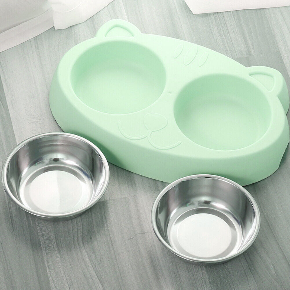 Double Stainless Steel Dog Bowls for Food and Water with Non-Slip Base