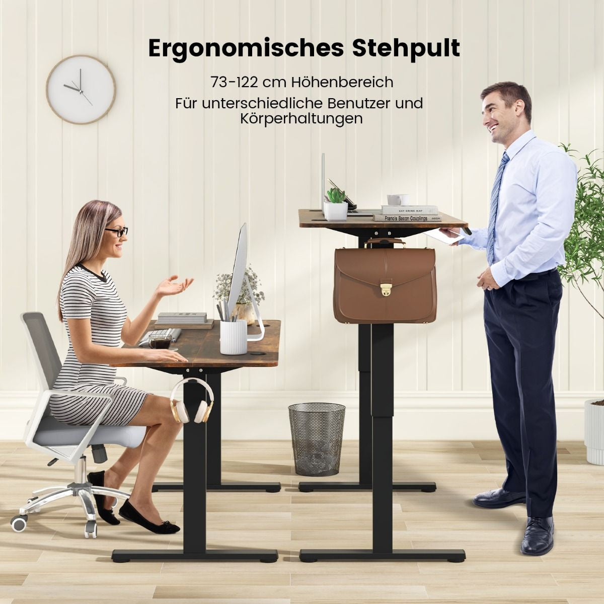 Höhenverstellbarer Schreibtisch 140 X 60 Cm Elektrischer Stehschreibtisch Rustikales Braun + Schwarz