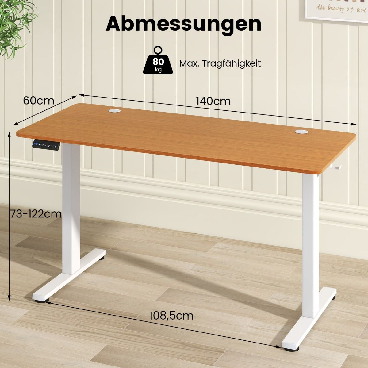 Höhenverstellbarer Schreibtisch 140 X 60 Cm Elektrischer Stehschreibtisch Natur