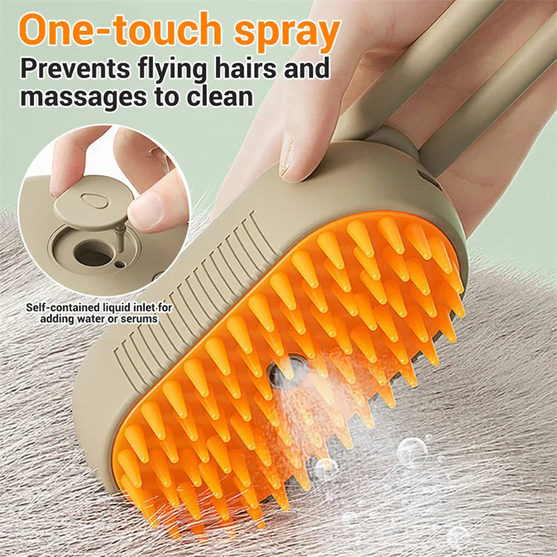 3-in-1 Electric Pet Grooming Brush with Steam Spray for Cats and Dogs - Massage and Hair Removal Comb