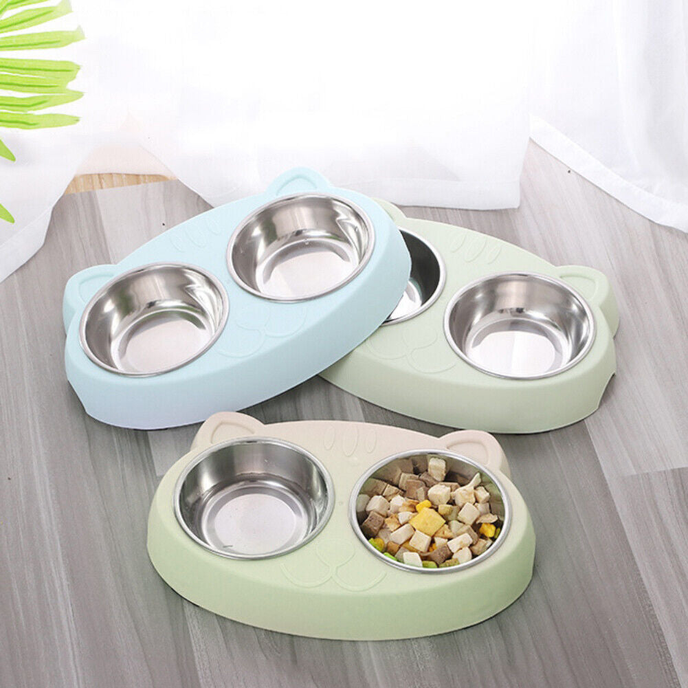 Double Stainless Steel Dog Bowls for Food and Water with Non-Slip Base